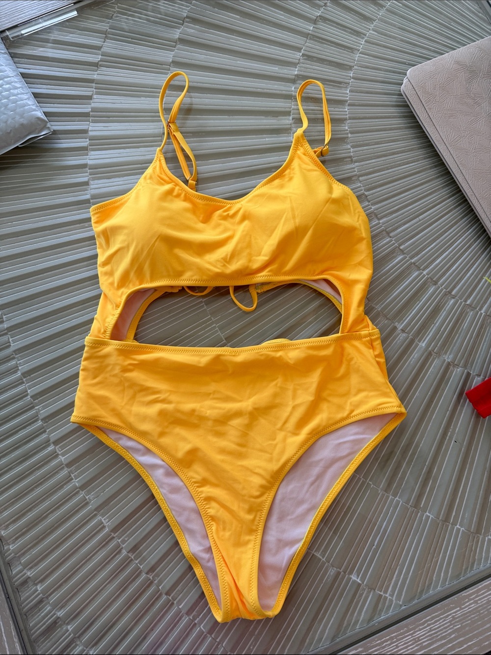 Yellow Cutout One-Piece Swimsuit with Adjustable Straps.  Never worn